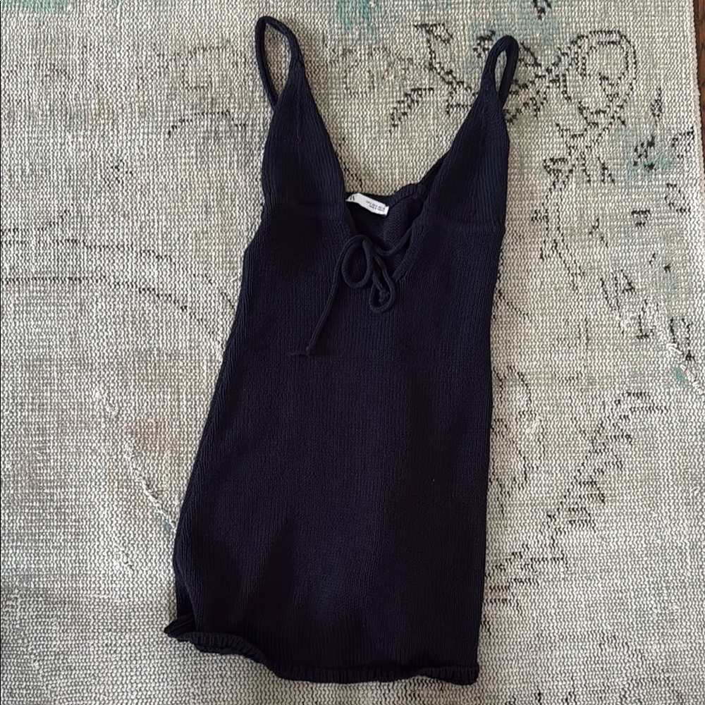 Zara Black Knit Dress with Front Tie